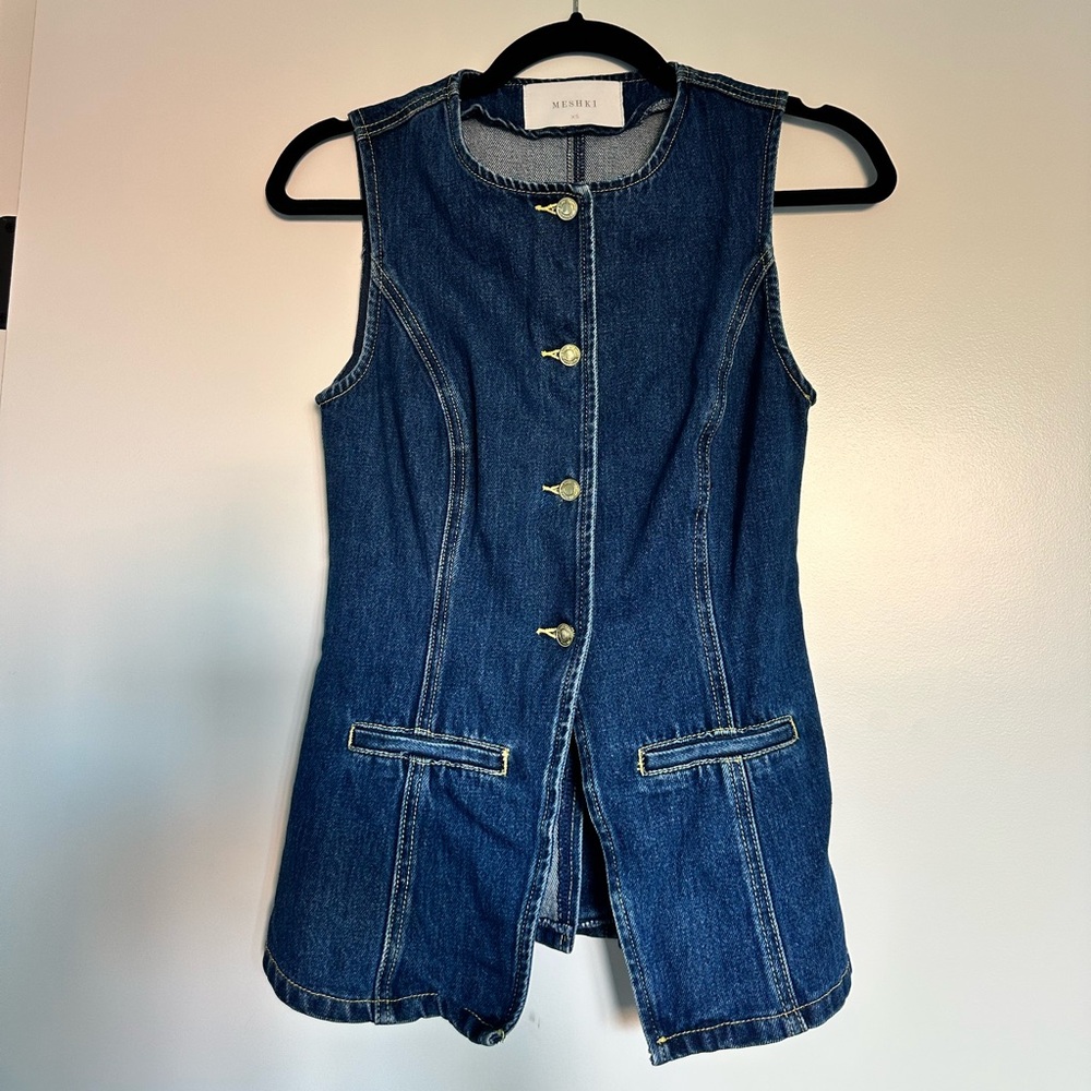 Meshki Dark Blue Denim Vest + Shorts Set
